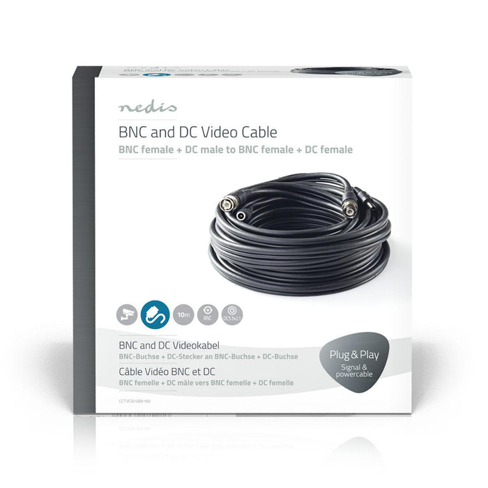 Nedis CCTV Security Cable - BNC / DC, 10.0 m, Round, Black - Gift Box