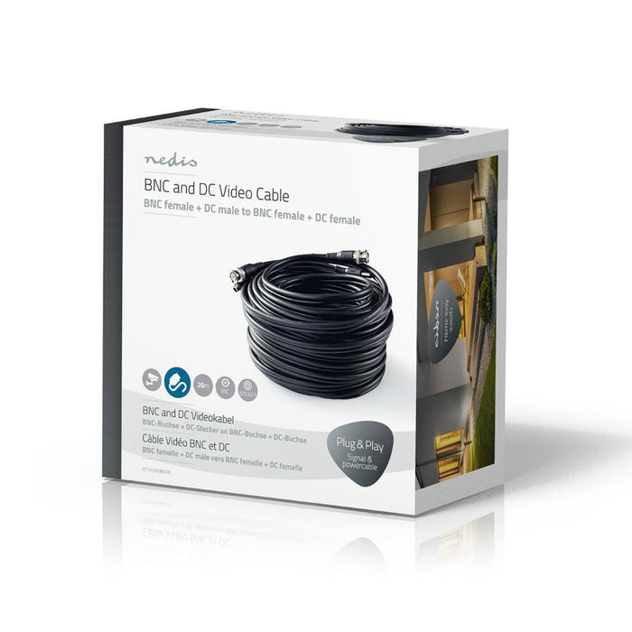 Nedis CCTV Security Cable - BNC / DC, 20.0 m, Round, Black - Gift Box