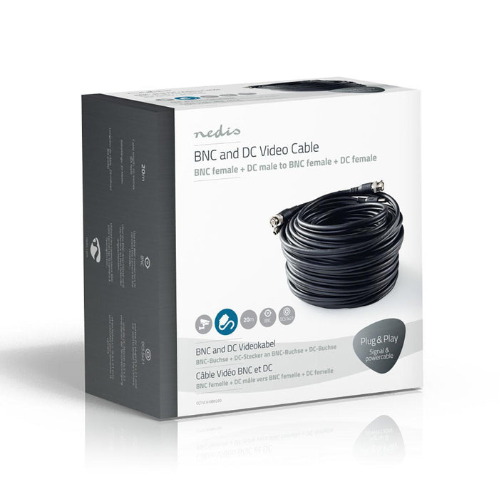 Nedis CCTV Security Cable - BNC / DC, 20.0 m, Round, Black - Gift Box