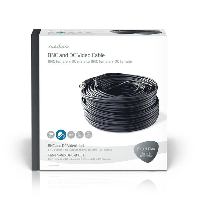 Nedis CCTV Security Cable - BNC / DC, 30.0 m, Round, Black - Gift Box