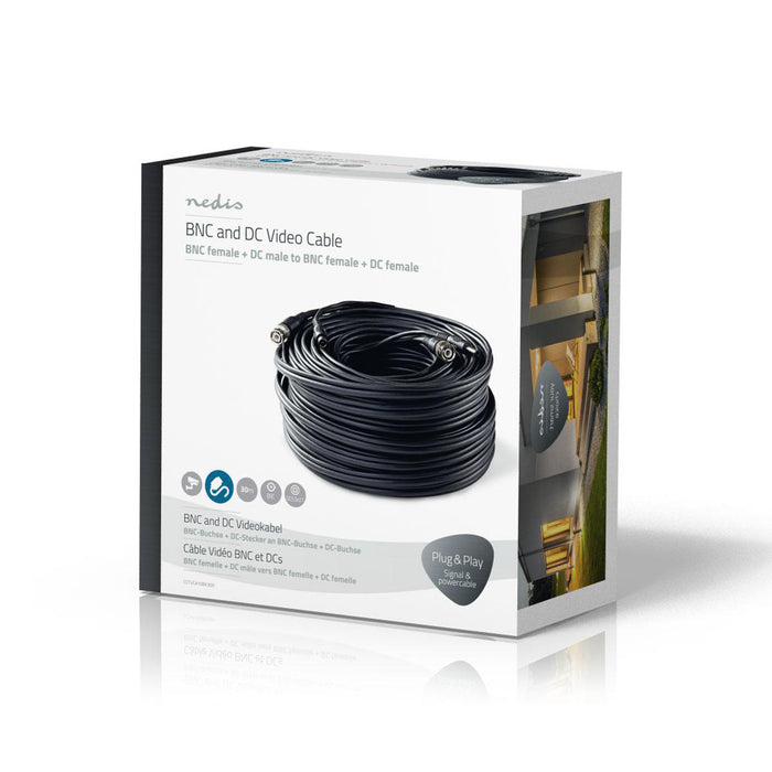 Nedis CCTV Security Cable - BNC / DC, 30.0 m, Round, Black - Gift Box