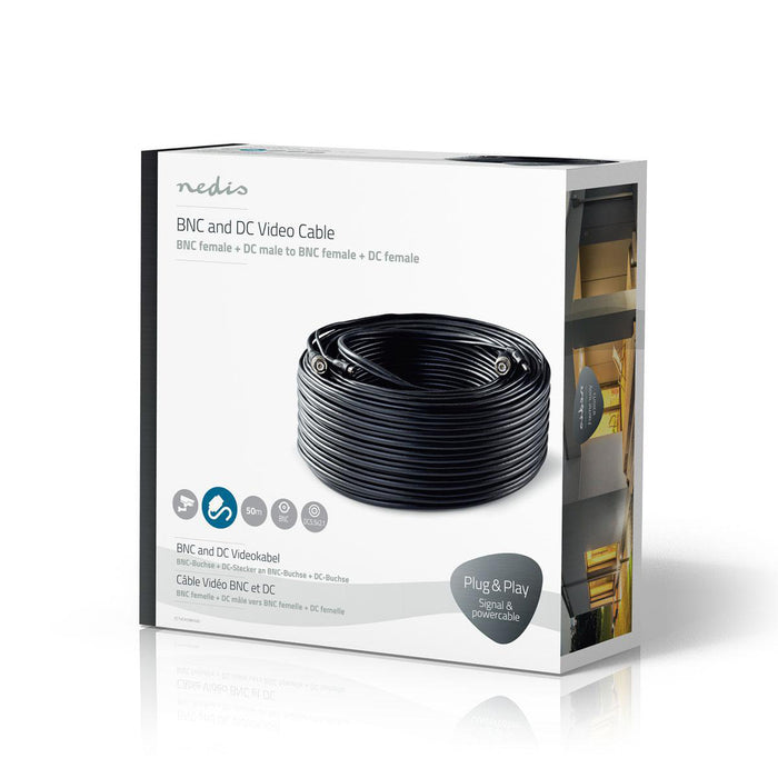 Nedis CCTV Security Cable - BNC / DC, 50.0 m, Round, Black - Gift Box