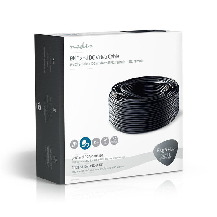 Nedis CCTV Security Cable - BNC / DC, 50.0 m, Round, Black - Gift Box