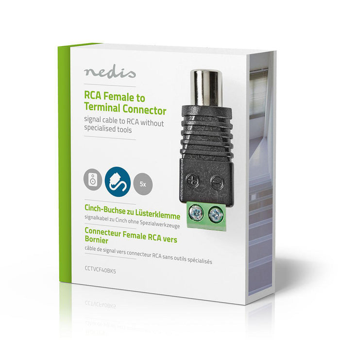 Nedis CCTV Security Connector - 2-Way Terminal Block, DIN Female, Female, Female - Black / Green