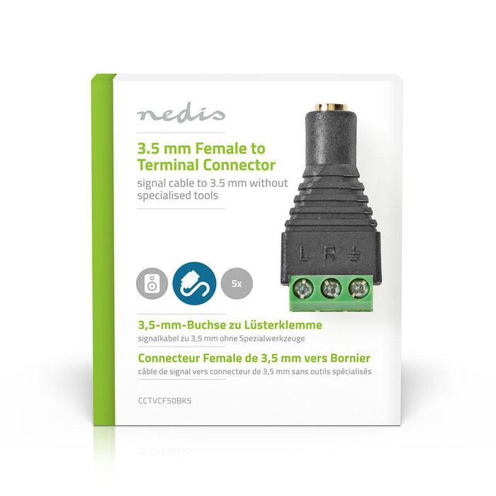 Nedis CCTV Security Connector - 3-Way Terminal Block, 3.5mm Jack Female, Female, Female - Black / Green