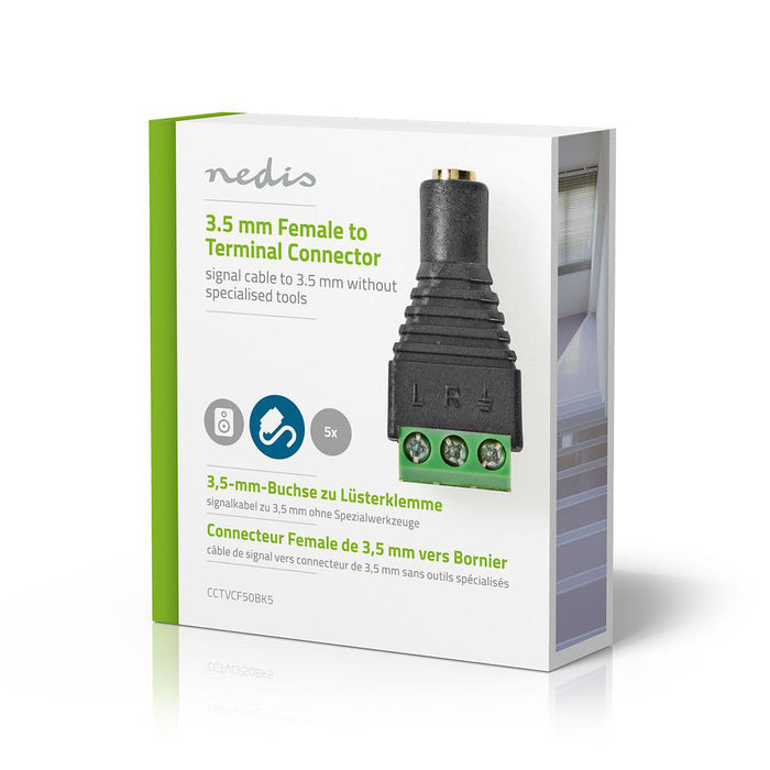 Nedis CCTV Security Connector - 3-Way Terminal Block, 3.5mm Jack Female, Female, Female - Black / Green