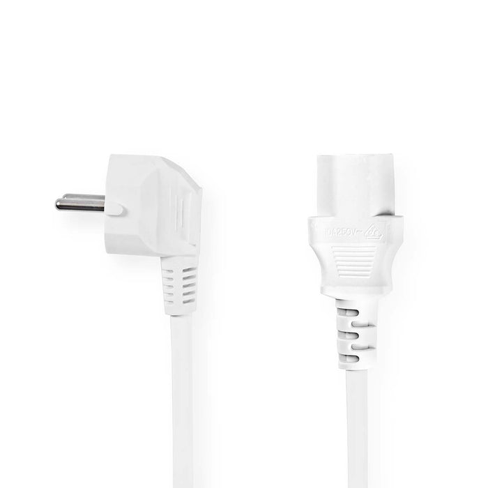 Nedis Power Cable - Plug with earth contact male, IEC-320-C13, Angled, White - Label