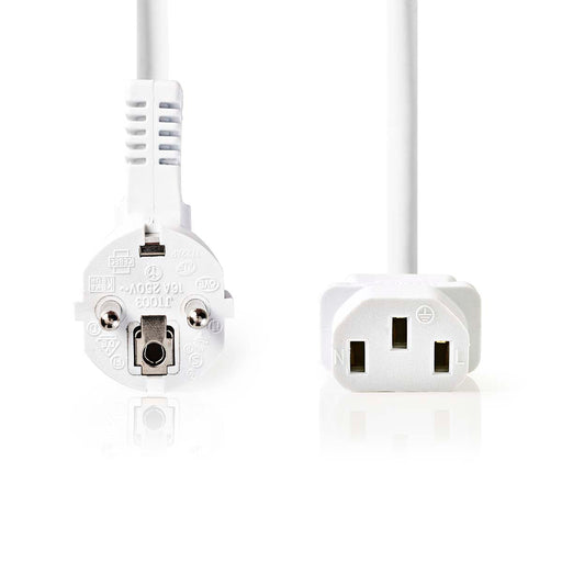 Nedis Power Cable - Plug with earth contact male, IEC-320-C13, Angled, White - Label