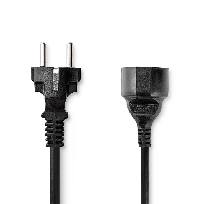 Nedis Power Cable - Plug with earth contact male, Plug with earth contact female, Straight, Black - Label