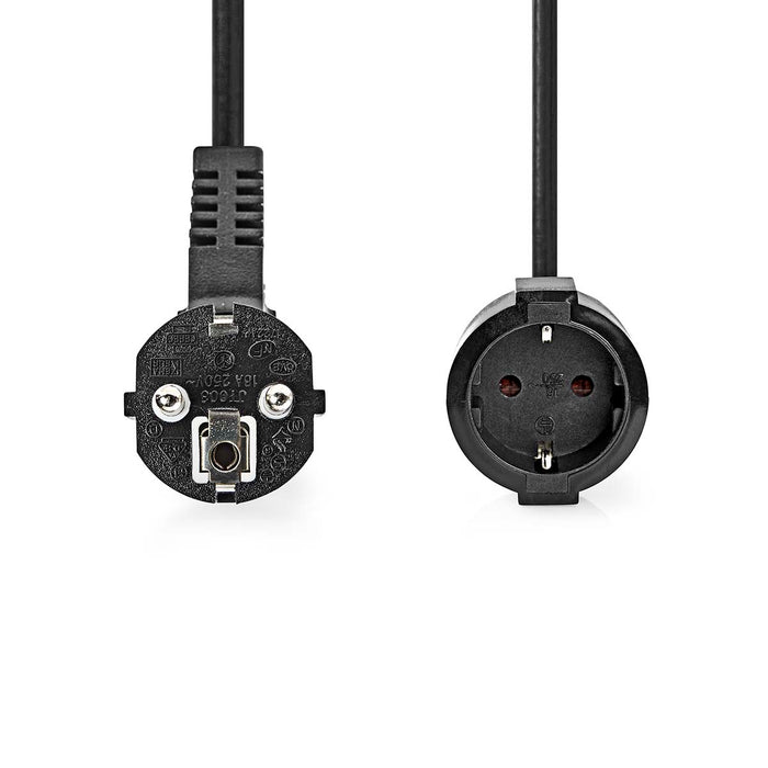 Nedis Power Cable - Plug with earth contact male, Plug with earth contact female, Angled, Black - Label