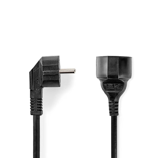 Nedis Power Cable - Plug with earth contact male, Plug with earth contact female, Angled, Black - Label