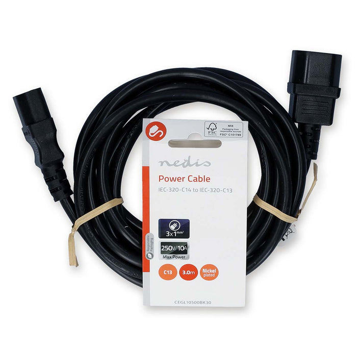 Nedis Power Cable - IEC-320-C14, IEC-320-C13, Straight, Black - Label