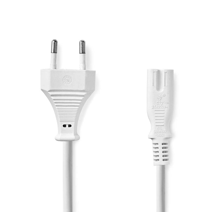 Nedis Power Cable - Euro Male, IEC-320-C7, Straight, White - Label