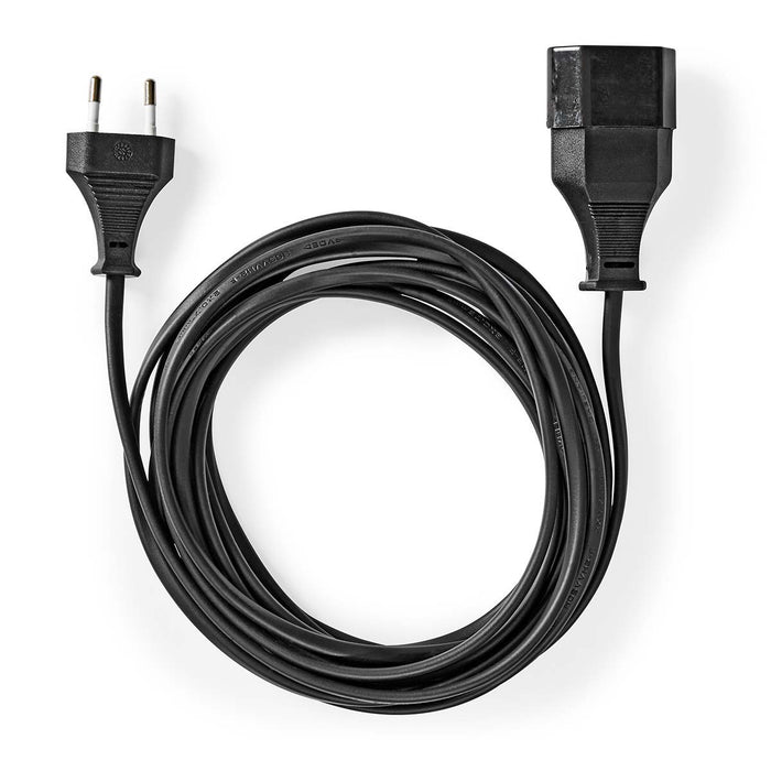 Nedis Power Cable - Euro Male, Euro Female, Straight, Black - Label