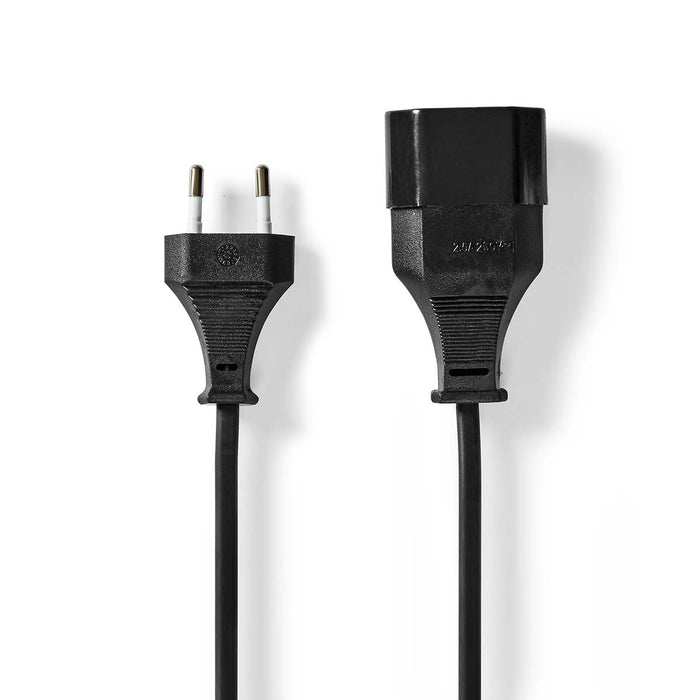 Nedis Power Cable - Euro Male, Euro Female, Straight, Black - Label