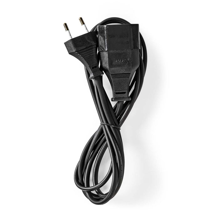 Nedis Power Cable - Euro Male, Euro Female, Straight, Black - Label