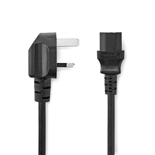 Nedis Power Cable - UK Male, IEC-320-C13, Angled, Black - Label