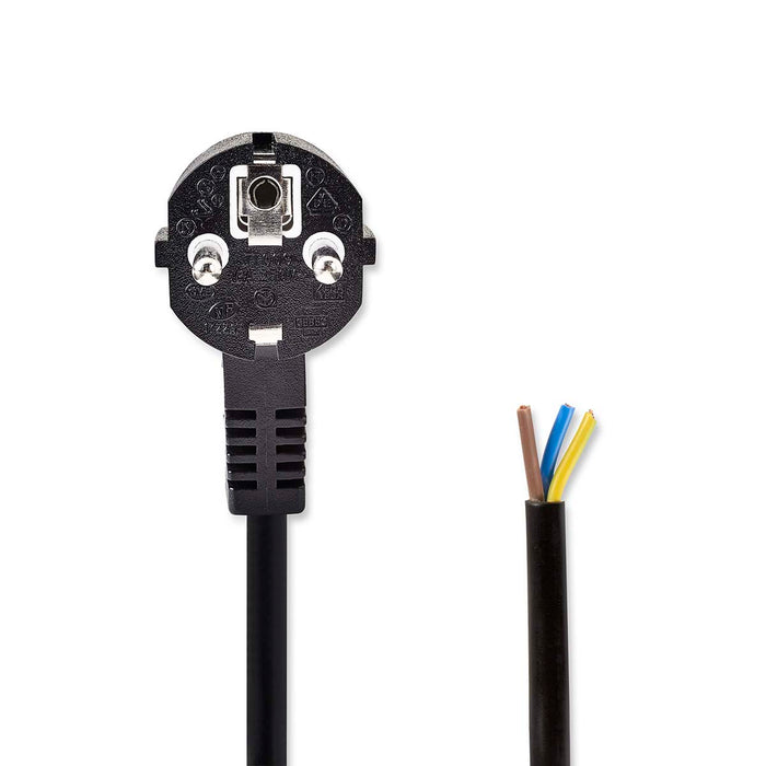 Nedis Power Cable - Plug with earth contact male, Open, Angled, Black - Label