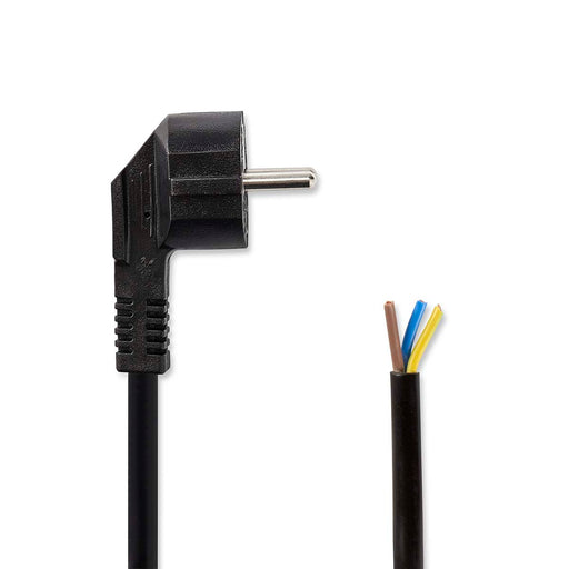 Nedis Power Cable - Plug with earth contact male, Open, Angled, Black - Label