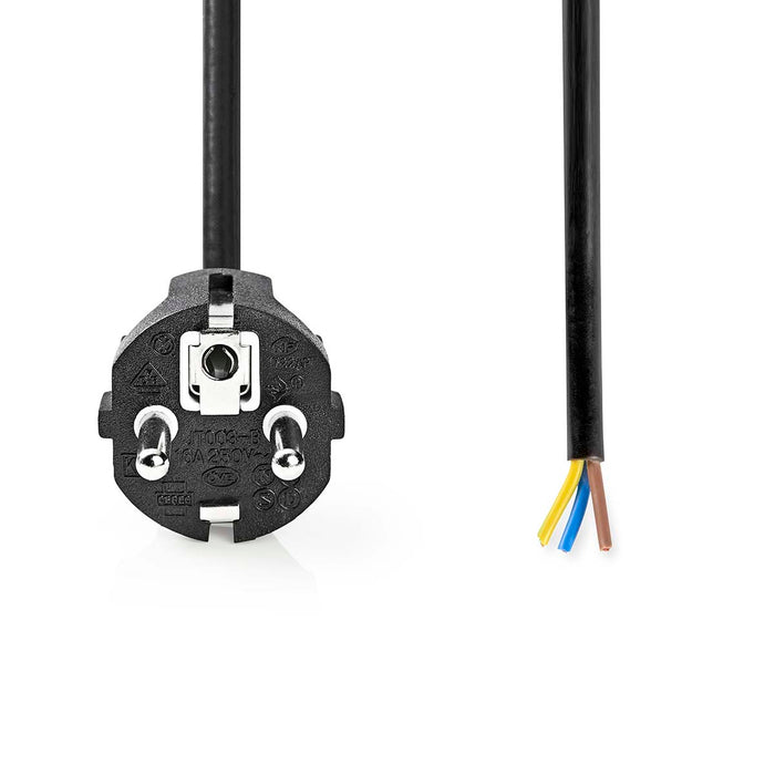 Nedis Power Cable - Plug with earth contact male, Open, Straight, Black - Label