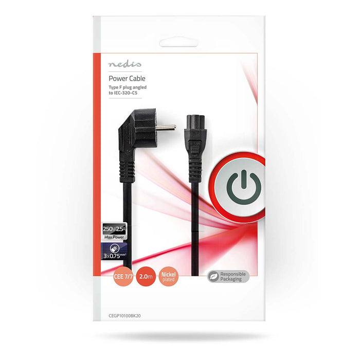 Nedis Power Cable - Plug with earth contact male, IEC-320-C5, Angled, Black - Polybag