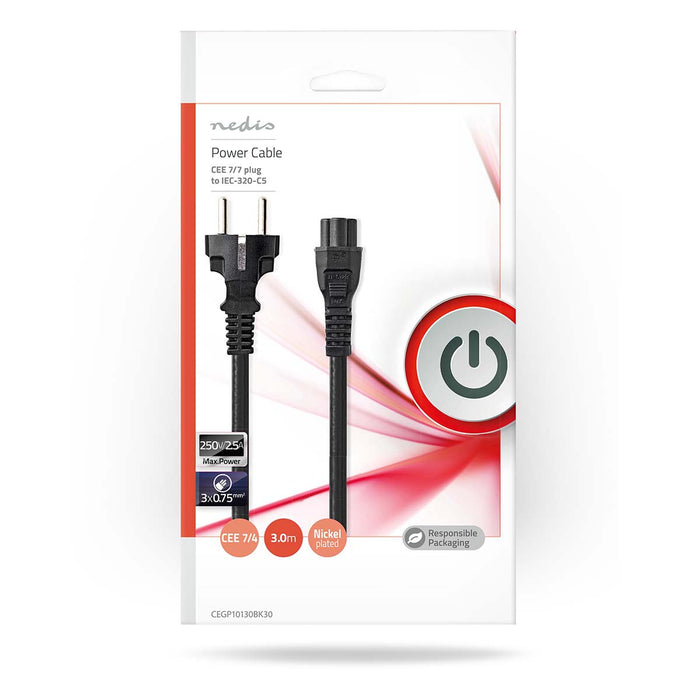 Nedis Power Cable - Plug with earth contact male, IEC-320-C5, Straight, Black - Polybag