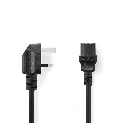 Nedis Power Cable - UK Male, IEC-320-C13, Angled, Black - Polybag