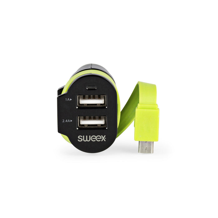 Sweex Car Charger 3-Outputs 6 A 2x USB / Micro USB Black/Green