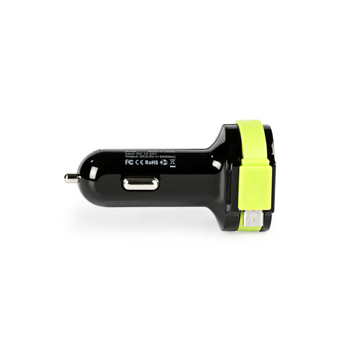 Sweex Car Charger 3-Outputs 6 A 2x USB / Micro USB Black/Green