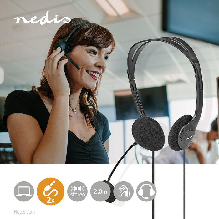 Nedis PC Headset - On-Ear, Stereo, 2x 3.5 mm, Fold-Away Microphone - Black