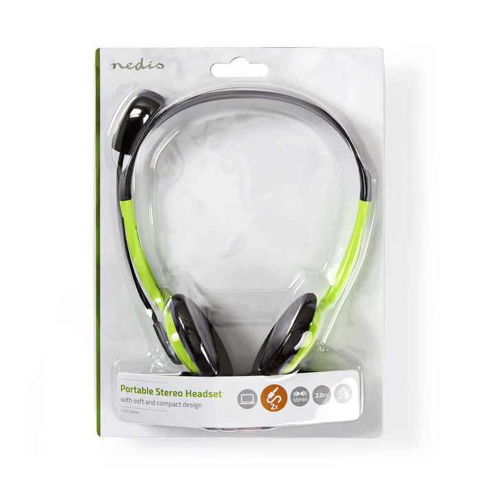 Nedis PC Headset - On-Ear, Stereo, 2x 3.5 mm, Fold-Away Microphone - Green