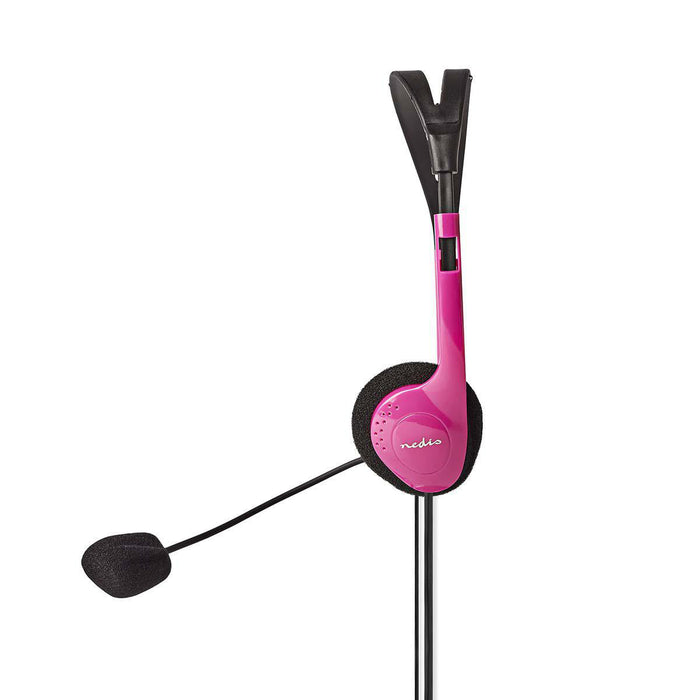 Nedis PC Headset - On-Ear, Stereo, 2x 3.5 mm, Fold-Away Microphone - Pink