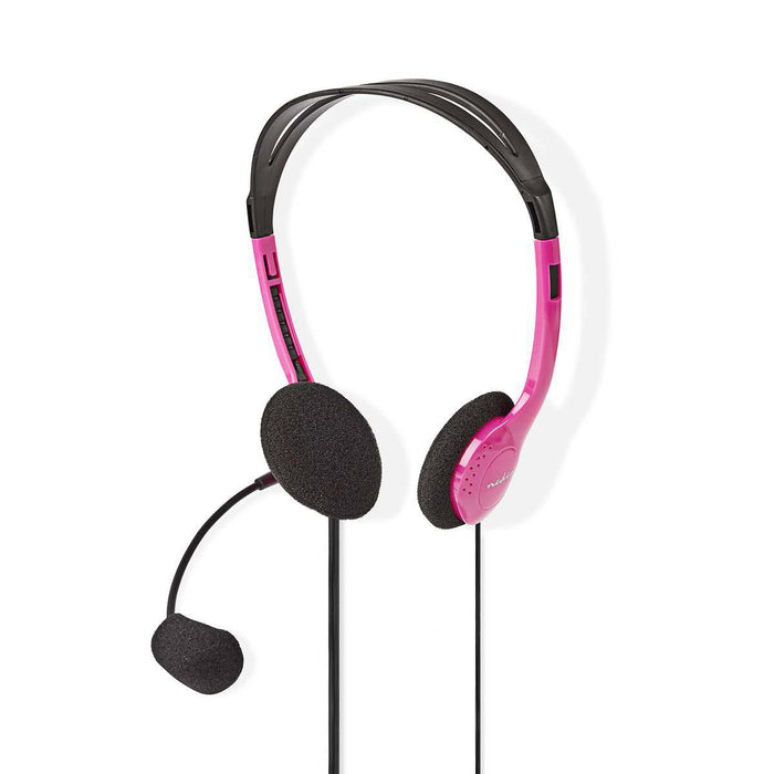 Nedis PC Headset - On-Ear, Stereo, 2x 3.5 mm, Fold-Away Microphone - Pink