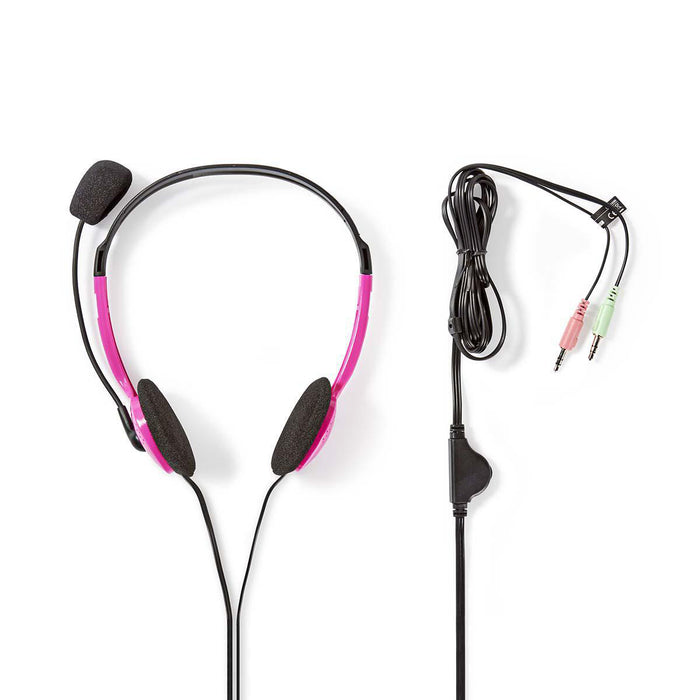 Nedis PC Headset - On-Ear, Stereo, 2x 3.5 mm, Fold-Away Microphone - Pink