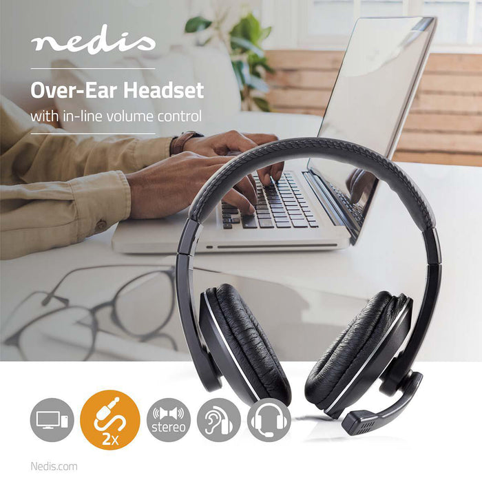 Nedis PC Headset - Over-Ear, Stereo, 2x 3.5 mm, Fold-Away Microphone - Black