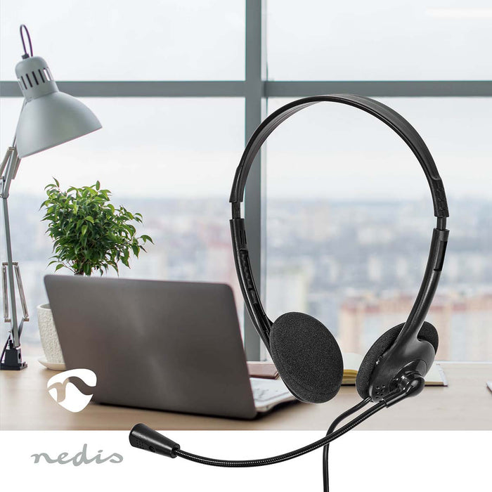 Nedis PC Headset - On-Ear, Stereo, USB Type-A / USB Type-C, Fold-Away Microphone - Black