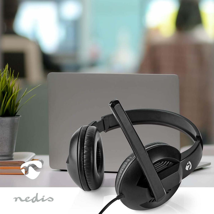 Nedis PC Headset - Over-Ear, Stereo, USB Type-A / USB Type-C, Fold-Away Microphone - Black