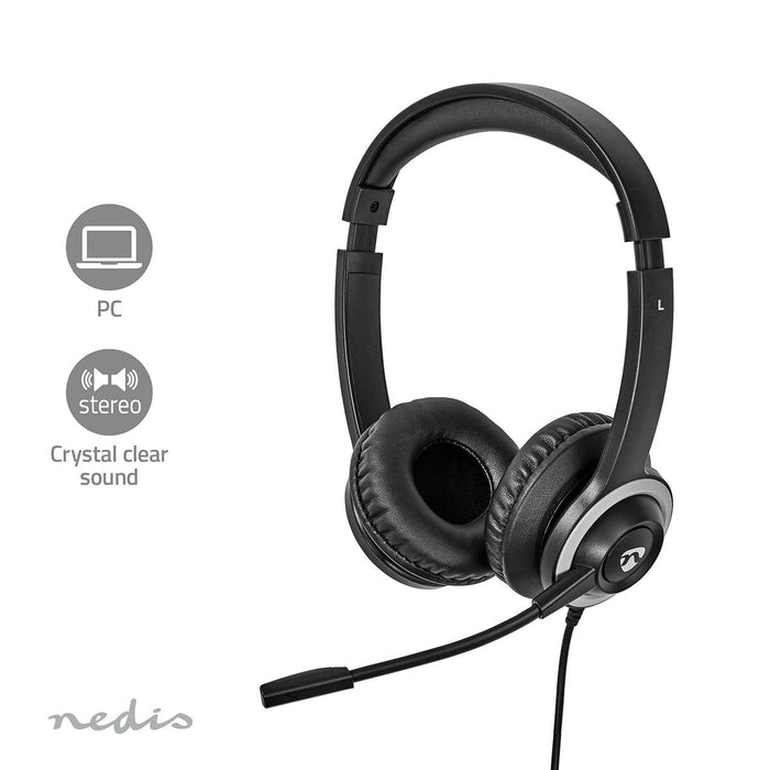 Nedis PC Headset - On-Ear, Stereo, USB Type-A / USB Type-C, Fold-Away Microphone - Black