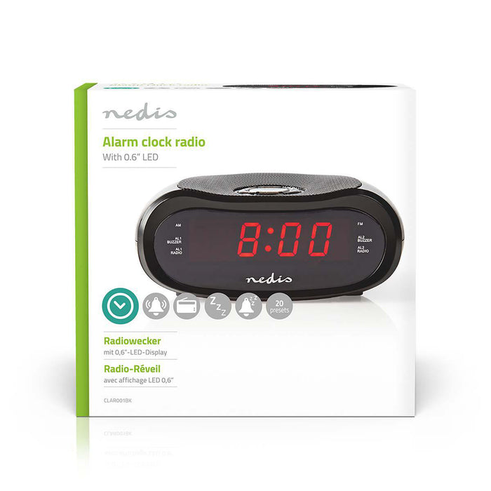 Nedis Digital Alarm Clock Radio - LED Display, Time projection, AM / FM, Number of alarms: 2 - Black