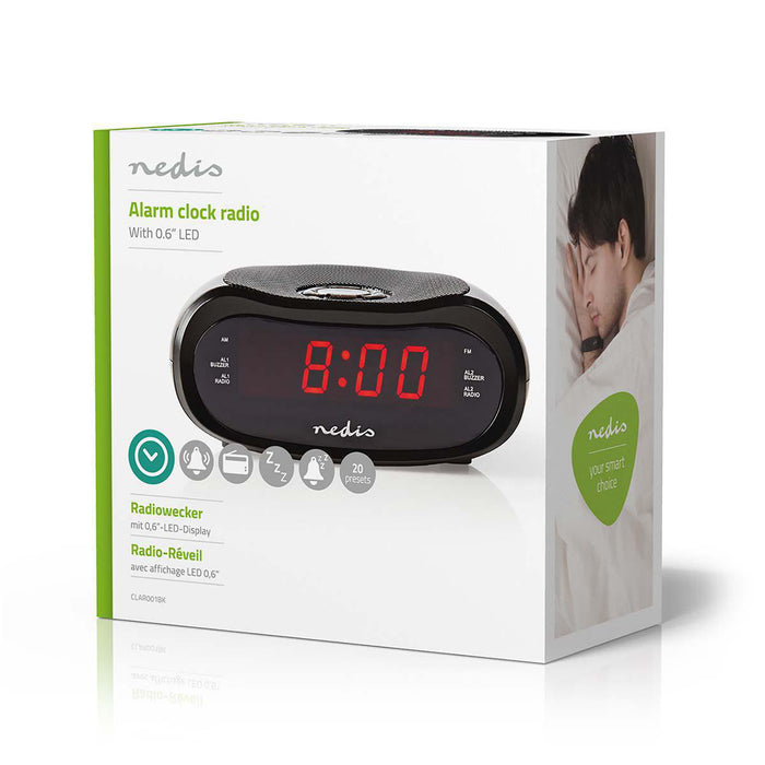 Nedis Digital Alarm Clock Radio - LED Display, Time projection, AM / FM, Number of alarms: 2 - Black