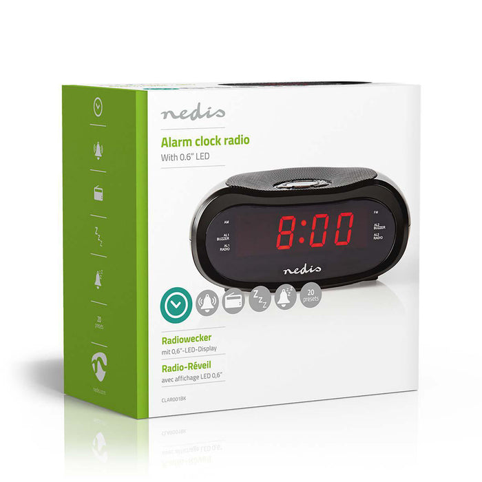 Nedis Digital Alarm Clock Radio - LED Display, Time projection, AM / FM, Number of alarms: 2 - Black