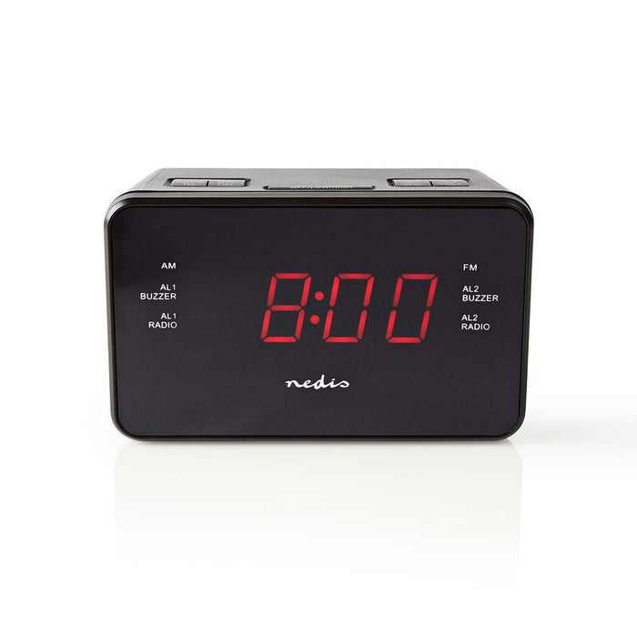 Nedis Digital Alarm Clock Radio - LED Display, 1x 3.5 mm Audio Input, Time projection, Number of alarms: 2 - Black