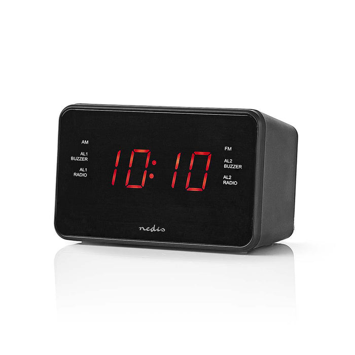 Nedis Digital Alarm Clock Radio - LED Display, 1x 3.5 mm Audio Input, Time projection, Number of alarms: 2 - Black