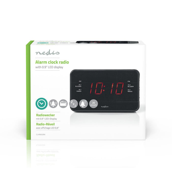 Nedis Digital Alarm Clock Radio - LED Display, 1x 3.5 mm Audio Input, Time projection, Number of alarms: 2 - Black