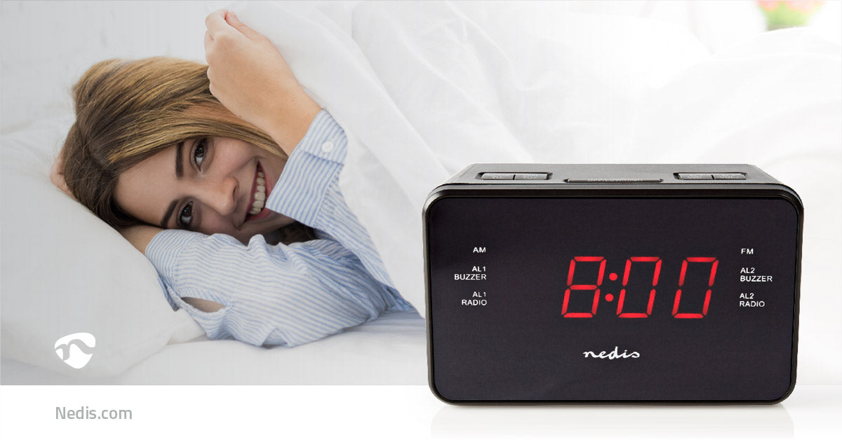 Nedis Digital Alarm Clock Radio - LED Display, 1x 3.5 mm Audio Input, Time projection, Number of alarms: 2 - Black