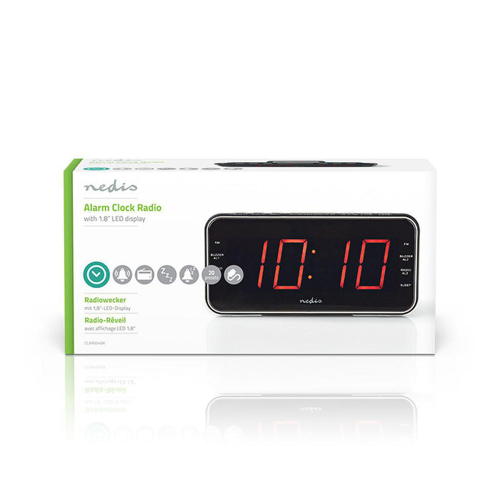 Nedis Digital Alarm Clock Radio - LED Display, 1x 3.5 mm Audio Input, Time projection, Number of alarms: 2 - Black