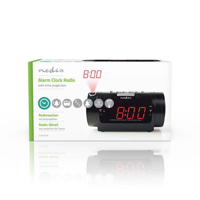 Nedis Digital Alarm Clock Radio - LED Display, Time projection, AM / FM, Number of alarms: 2 - Black