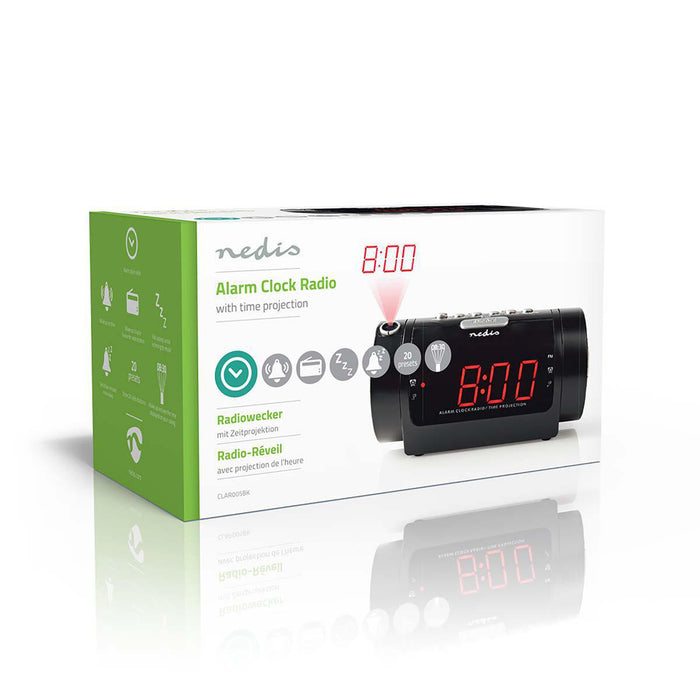 Nedis Digital Alarm Clock Radio - LED Display, Time projection, AM / FM, Number of alarms: 2 - Black