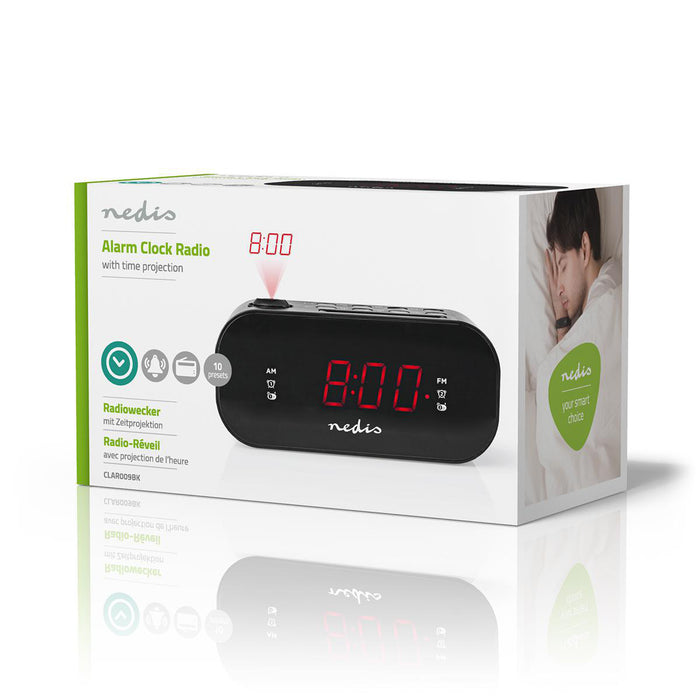 Nedis Digital Alarm Clock Radio - LED Display, Time projection, AM / FM, Number of alarms: 2 - Black