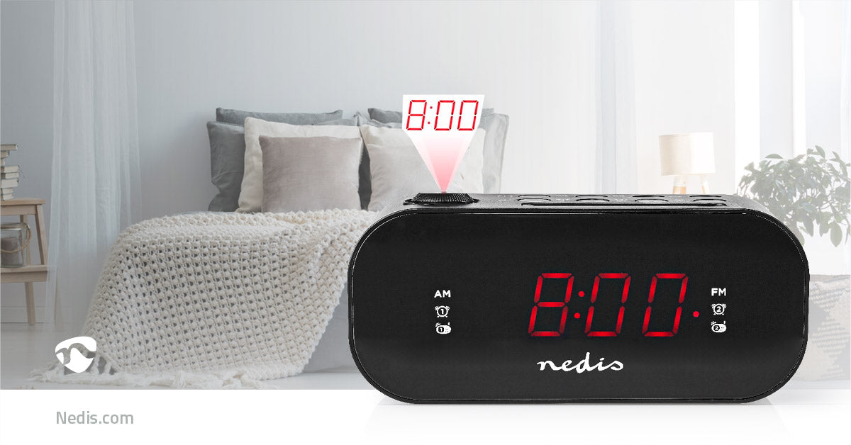 Nedis Digital Alarm Clock Radio - LED Display, Time projection, AM / FM, Number of alarms: 2 - Black